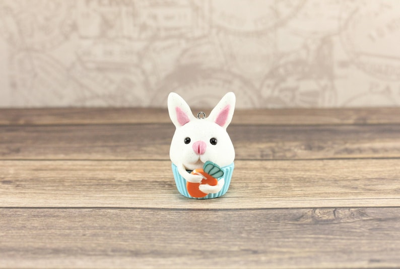 Bunny Rabbit Key Chain Bunny Polymer Clay Charm Easter Bunny Charms Cupcake Charms Rabbit Keyring