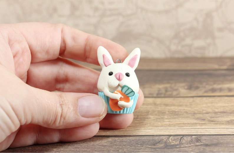 Bunny Rabbit Key Chain Bunny Polymer Clay Charm Easter Bunny Charms Cupcake Charms Rabbit Keyring