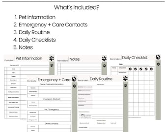 Fiche d'informations imprimable pour gardien d'animaux de compagnie - Instructions de soin du chien et personnes à contacter en cas d'urgence