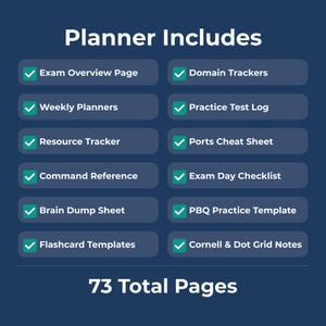 Google Cloud Architect study planner showing exam overview, study schedule overview, weekly study plan, practice test log, brain dump, exam day checklist, and streak tracker pages in a fillable PDF format. Compatible with all devices (phone, tablet, or computer) and easily accessible via popular apps like Adobe Acrobat, GoodNotes, Notability, or Xodo.