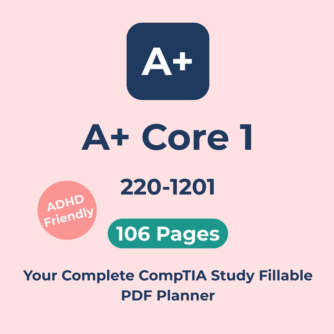 ADHD Study Planner 220-1201 Comptia A+ Core 1 Adhd Friendly Exam Prep ...
