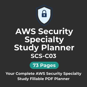 AWS Security Specialty Scs-C03 Certification Study Planner Exam Prep Guide Fillable PDF Instant Download PDF Planner Digital Download Dark