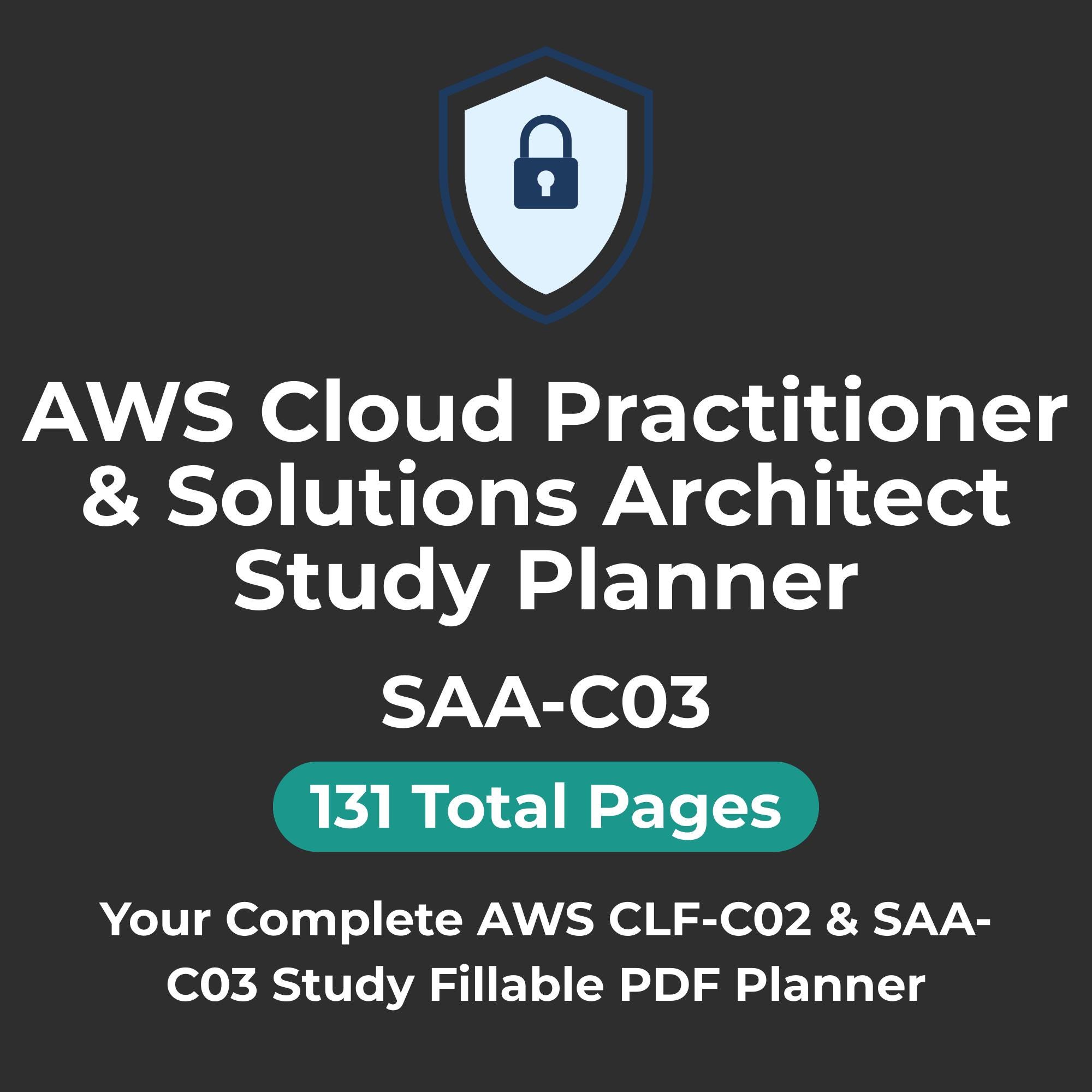 AWS Certified Cloud Practitioner AWS Solutions Architect Bundle Exam Prep Study Guide PDF Planner Digital Download Instant Access Dark Mode