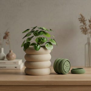 Stacked Ring Planter – 3D-Printed Modern Plant Pot, Minimalist Organic Flower Pot with Drainage Insert