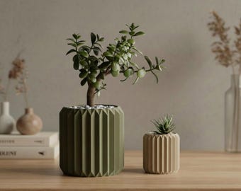 Ribbad växtkruka – 3D-printad geometrisk kruka för inomhusväxter och suckulenter