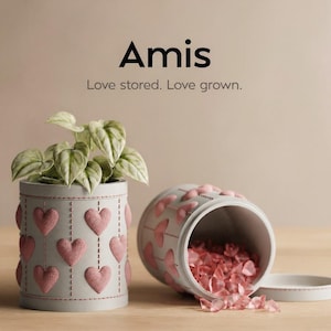 Amis Love Grown Planter Pot, 3D Printed PLA Heart Pattern Cylinder, Modern Home Decor