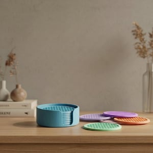 Colorful Coaster Set with 1 Holder and 7 Coasters – 3D-Printed Drink Coasters Stackable Modern Table Decor & Gift Idea