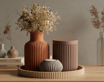 3D-tryckt räfflad vasset tillverkad i Tyskland – Japandi Decor Home Accessories