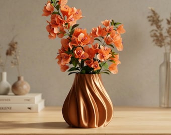 Vriden ribbad vågvas – 3D-printad modern skulptural blomvas för torkade blommor och minimalistisk heminredning