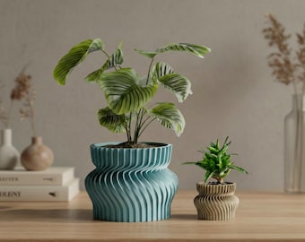 Modern vriden planteringsvas, 3D-tryckt PLA-växtkruka, minimalistisk heminredning, inomhusplantering, skrivbordsdekor, spiralvas, tillverkad i Tyskland
