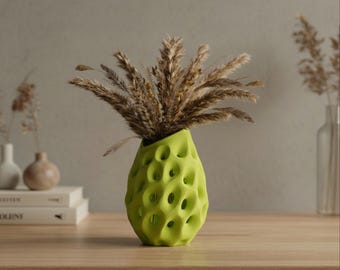 Organisk porös vas – 3D-printad skulptural hålmönstrad vas för torkade blommor och modern heminredning