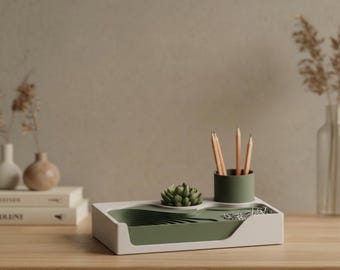 Skrivbordsorganiseringsbricka – 3D-utskriven minimalistisk kontorsorganisatör för pennor, gem och förvaring av arbetsytor