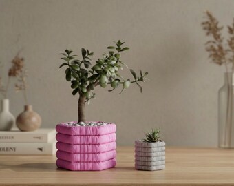Uppblåst mjuk tygvas med kruka, modern 3D-tryckt PLA-heminredning, minimalistisk växtkruka, futuristisk skrivbordsdekor, tillverkad i Tyskland