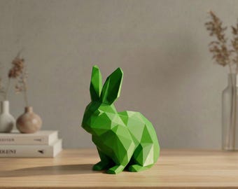Lågpoly kaninfigur – Geometrisk kanindekoration till påsk, 3D-utskriven minimalistisk djurskulptur för modernt hem och skrivbord