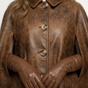 Sheepskin Leather Cape Coat – Mod Style Wrap Jacket image 9