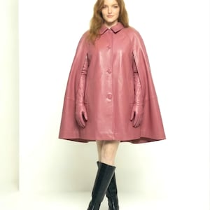 Sheepskin Leather Cape Coat – Mod Style Wrap Jacket image 2