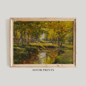 Vintage Forest Stream Painting: Sun-Drenched Woodland Landscape (Digital PRINTABLE Download)