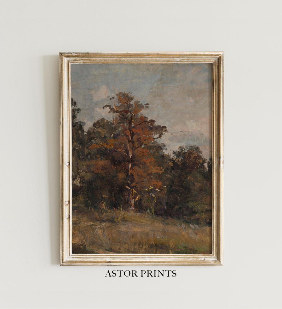 Vintage Autumn Landscape Oil Painting, Rustic Moody Fall Wall Art ...