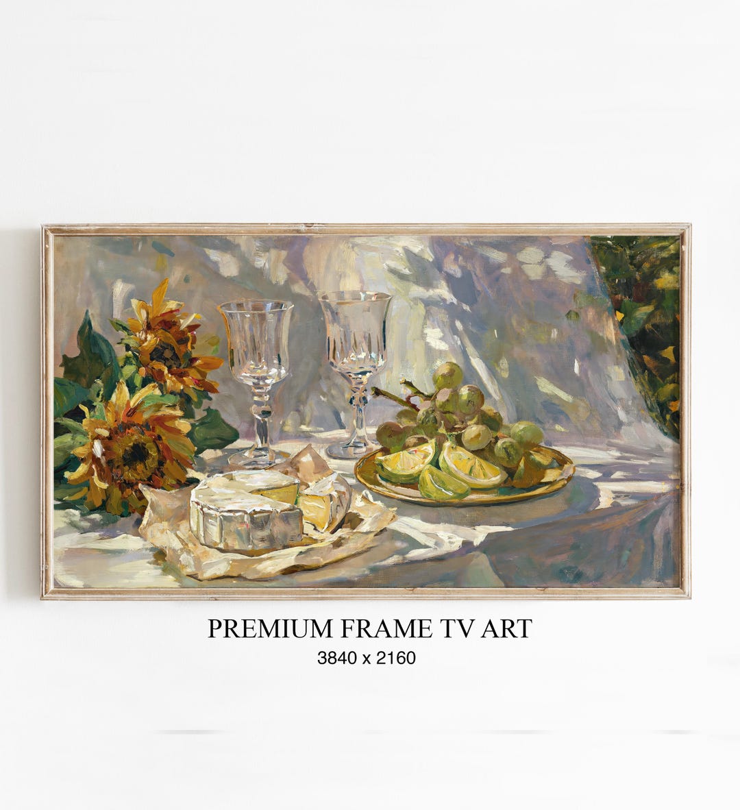 Samsung Frame TV Art | Vintage Still Life Sunflowers & Brie Painting ...