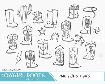 Cowgirl boots illustrations - Cute Fun Hand Drawn Digital Clipart Graphics, JPG, PNG, SVG. Cowboy, Western clip art. Cricut ready files