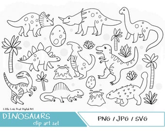 Dinosaur illustrations - Cute Fun Hand Illustrated Digital Clipart Graphics, JPG, PNG, SVG