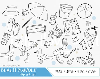 Digital Australian Beach illustrations - Fun Hand Illustrated Digital Clipart Graphics, jpg, PNG, EPS, SVG