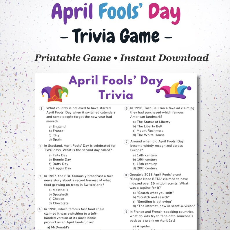 April Fools Trivia Game Printable | Funny April Fools Day Game | Family ...