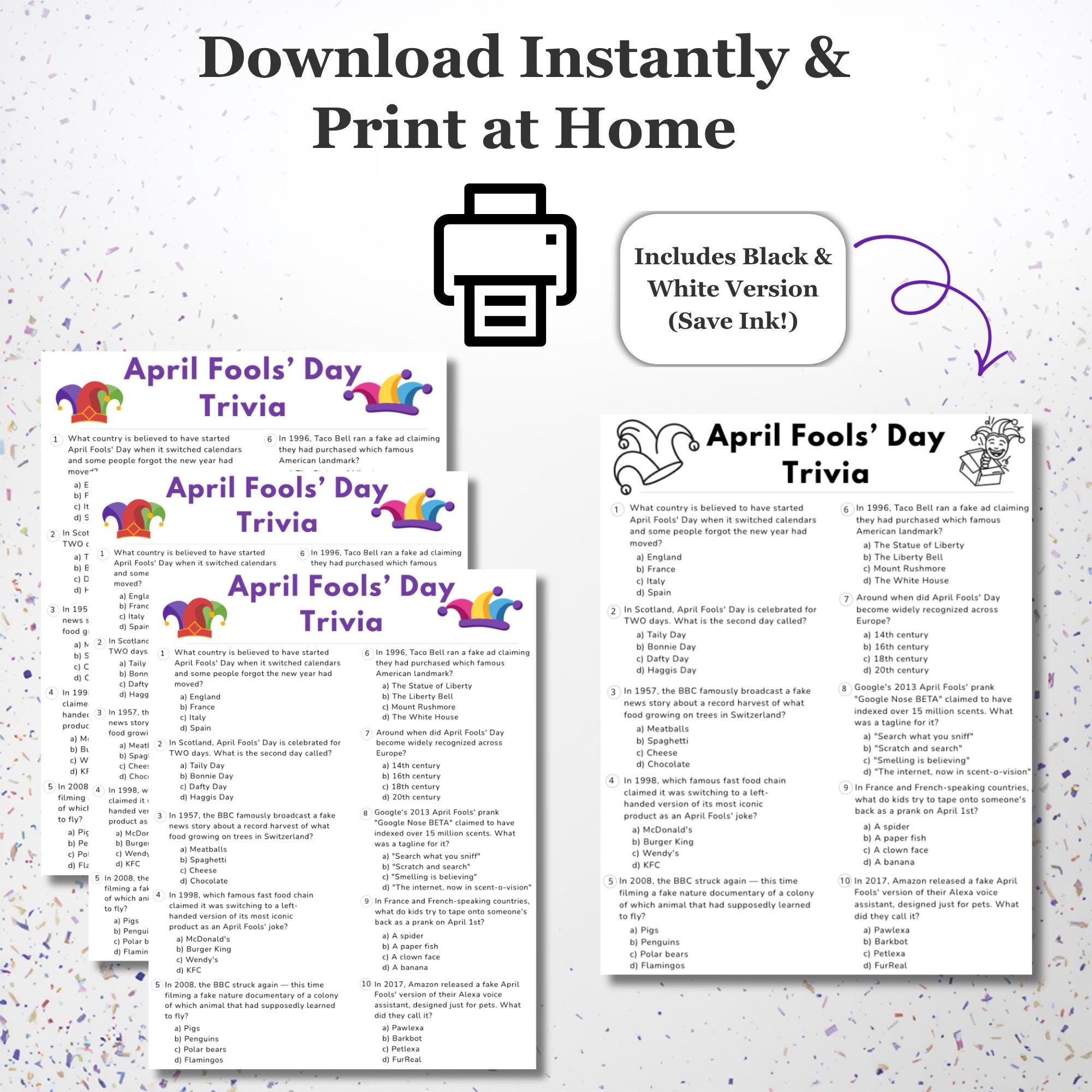 April Fools Trivia Game Printable | Funny April Fools Day Game | Family ...