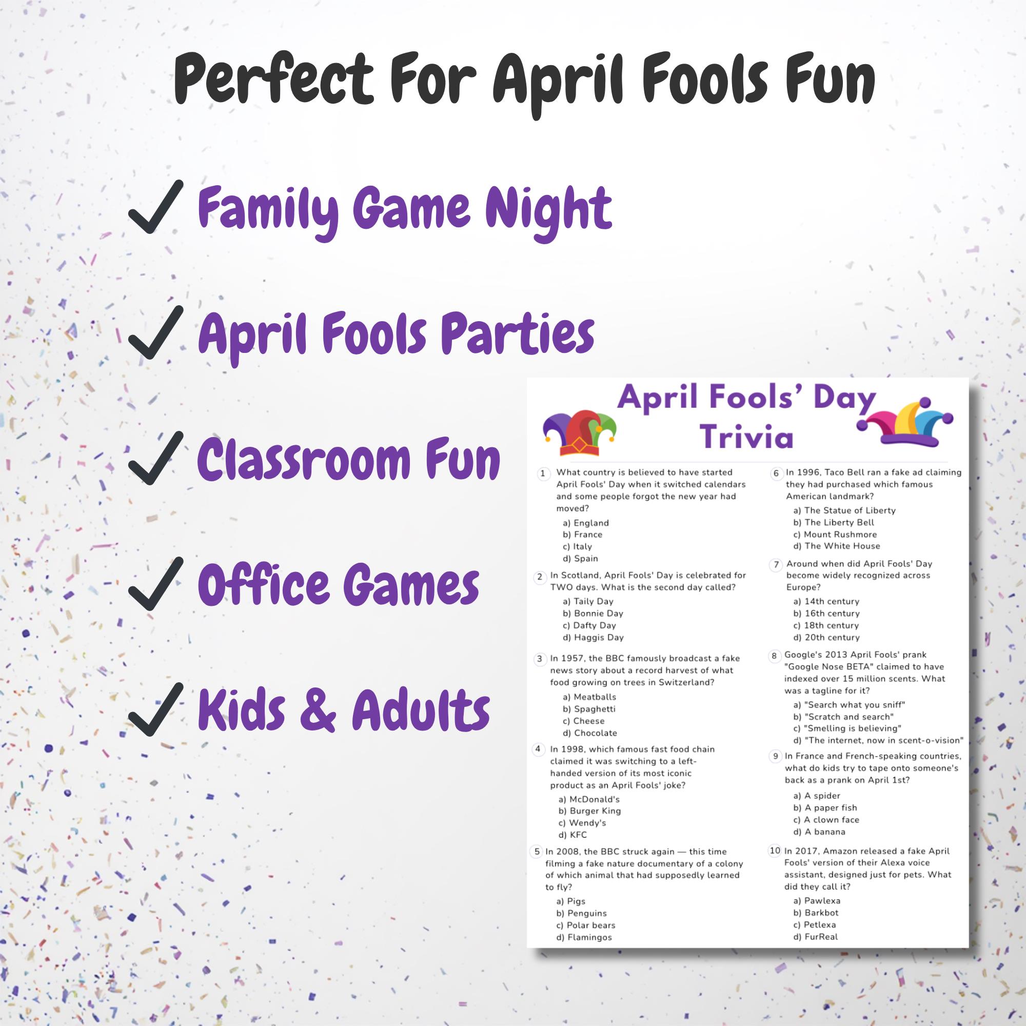 April Fools Trivia Game Printable | Funny April Fools Day Game | Family ...