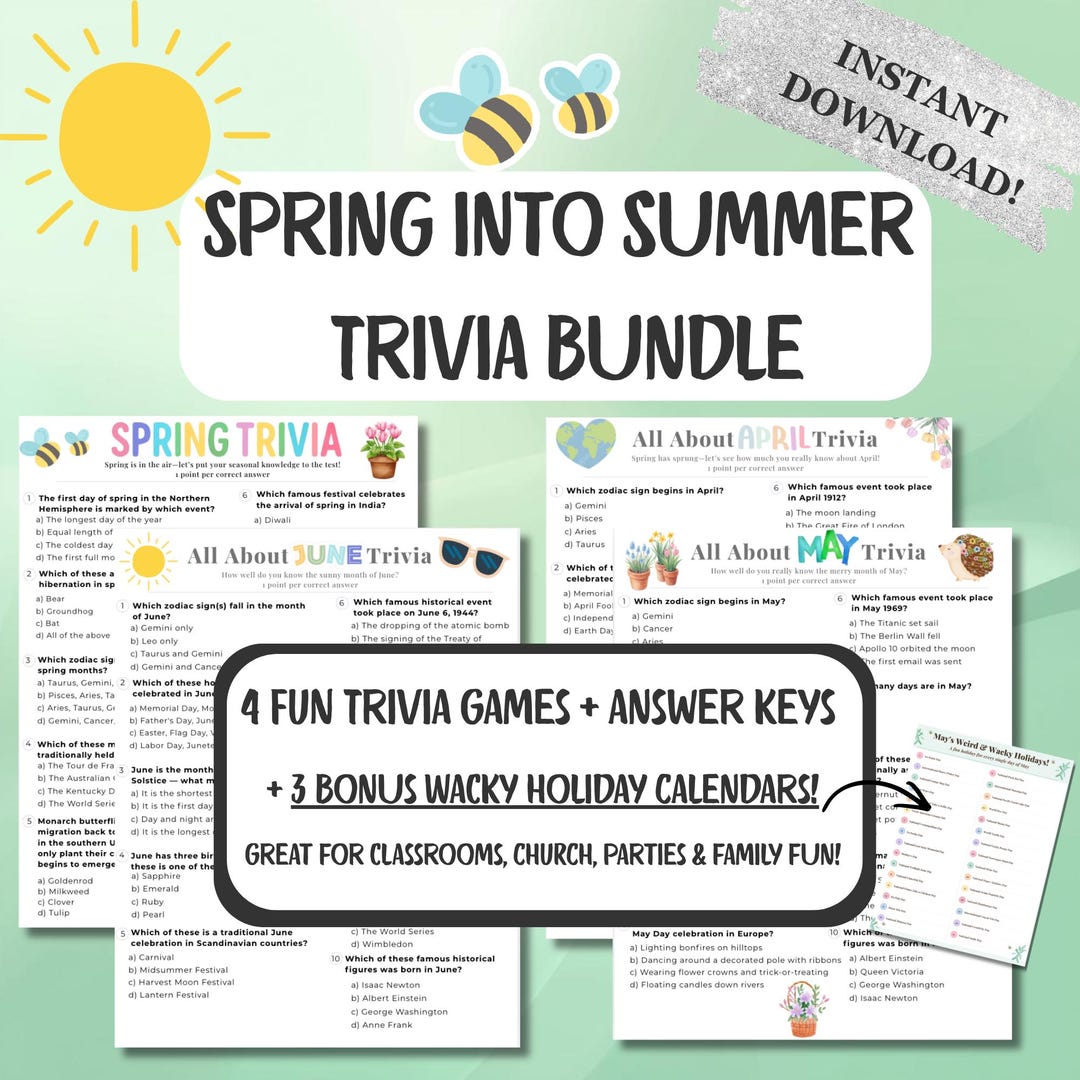 Spring Trivia Pdf Spring Trivia Game Bundle Printable | April May June Trivia | Party ...