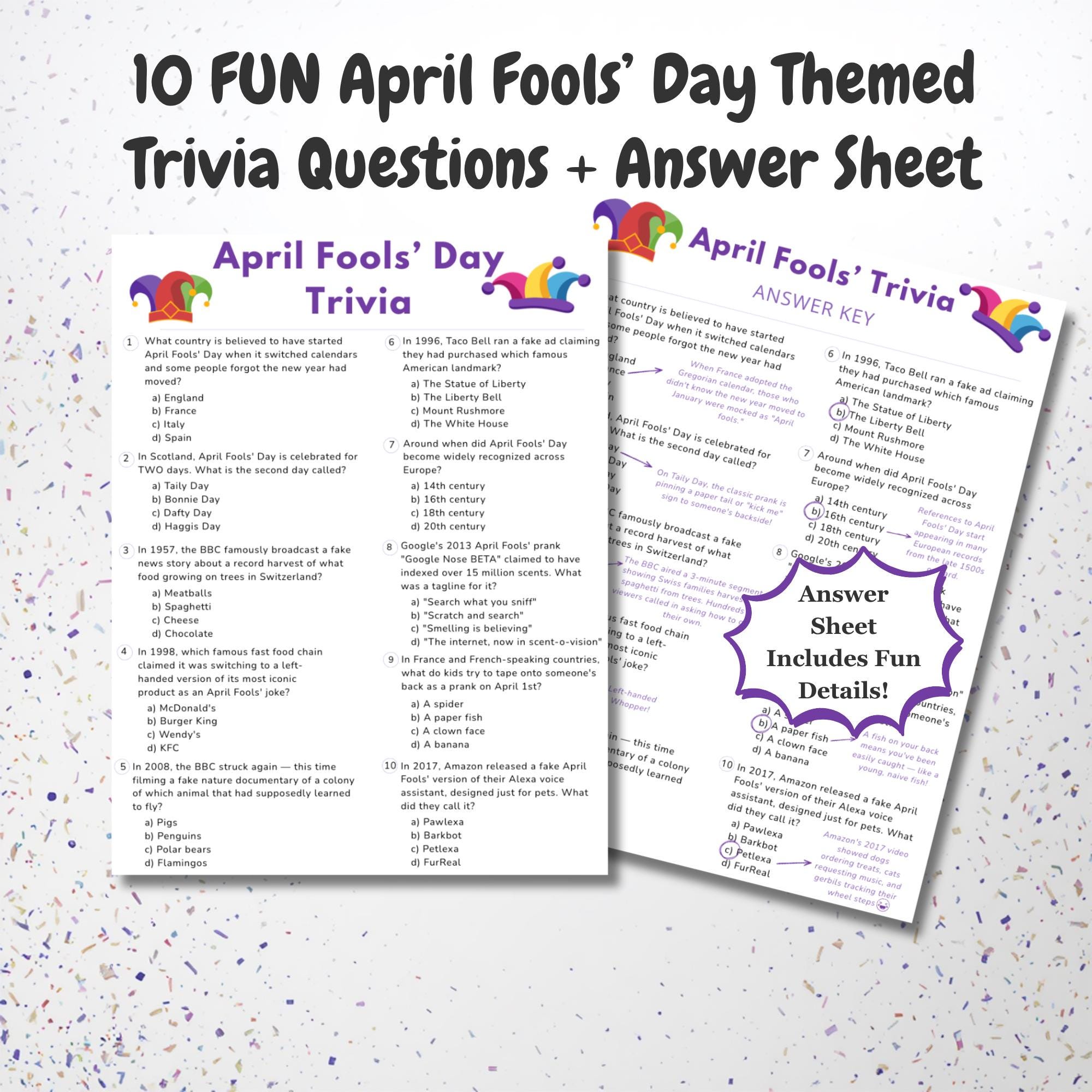 April Fools Trivia Game Printable | Funny April Fools Day Game | Family ...
