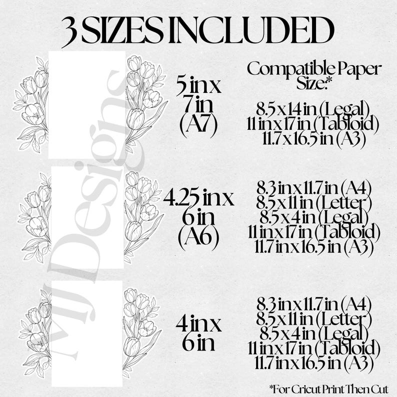 Plantilla SVG para invitaciones de boda con diseño de tulipanes para Cricut / Invitación para imprimir y cortar / Plantilla de invitación de lujo para hacer tú mismo / 5x7, 4.25x6, 4x6 imagen 12