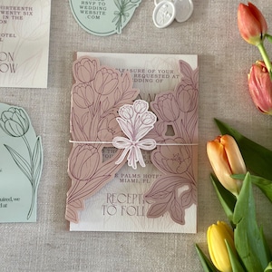 Plantilla SVG para invitaciones de boda con diseño de tulipanes para Cricut / Invitación para imprimir y cortar / Plantilla de invitación de lujo para hacer tú mismo / 5x7, 4.25x6, 4x6 imagen 5