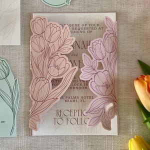 Plantilla SVG para invitaciones de boda con diseño de tulipanes para Cricut / Invitación para imprimir y cortar / Plantilla de invitación de lujo para hacer tú mismo / 5x7, 4.25x6, 4x6 imagen 4