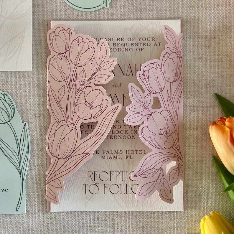 Plantilla SVG para invitaciones de boda con diseño de tulipanes para Cricut / Invitación para imprimir y cortar / Plantilla de invitación de lujo para hacer tú mismo / 5x7, 4.25x6, 4x6 imagen 4