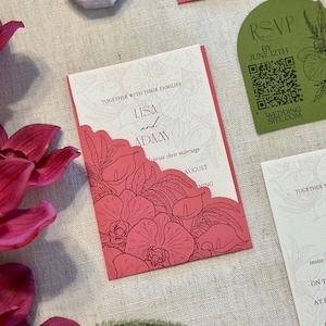 Amaranth Wedding Invitation Pocket Jacket SVG for Cricut | Print Then Cut Pocket Invitation | Luxury DIY Template | 5x7, 4.25x6, 4x6