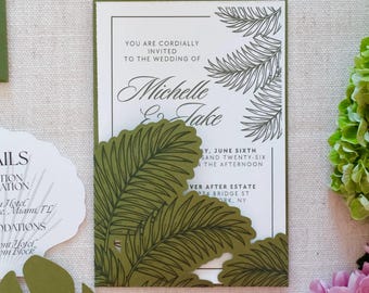 Tropische Palme Hochzeitseinladung Tasche Jacke SVG für Cricut | PrintThen Cut Einladung | Luxus DIY Einladung Vorlage, 5x7, 4.25x6, 4x6