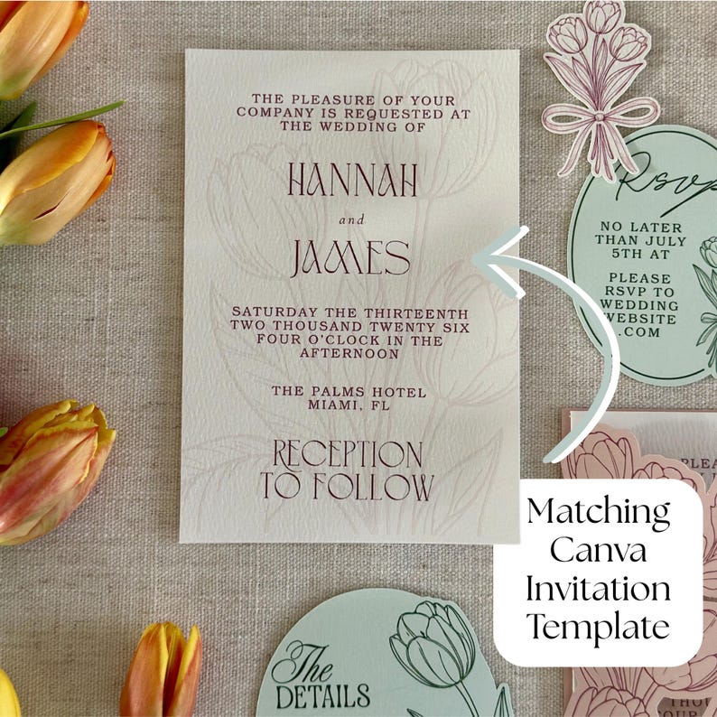 Plantilla SVG para invitaciones de boda con diseño de tulipanes para Cricut / Invitación para imprimir y cortar / Plantilla de invitación de lujo para hacer tú mismo / 5x7, 4.25x6, 4x6 imagen 9