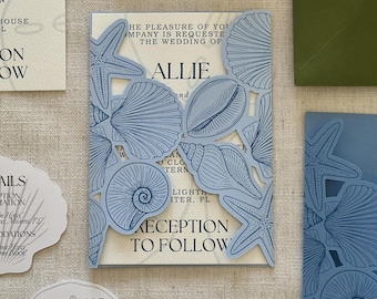 Seashell Strand-Hochzeits-Einladungs-Jacken-Set SVG für Cricut | PrintThen Cut Einladung | Luxus DIY Einladung Vorlage | 5x7, 4x6