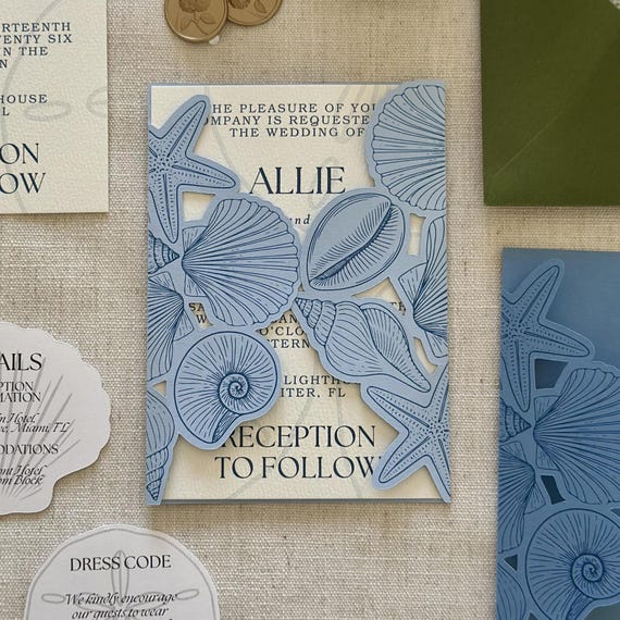 Seashell Beach Wedding Invitation Jacket Suite SVG for Cricut | Print Then Cut Invitation | Luxury DIY Invitation Template | 5x7, 4x6