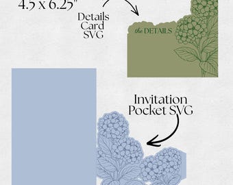 Benutzerdefinierte Hortensie Hochzeitseinladung Tasche Jacke SVG für Cricut | PrintThen Cut Einladung | Luxus DIY Einladungsvorlage 11 x 15 cm