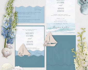 Ocean Wave Segelboot Hochzeitseinladung Tasche Jacke SVG für Cricut | Luxus DIY Einladung Vorlage | 5x7, 4.25x6, 4x6