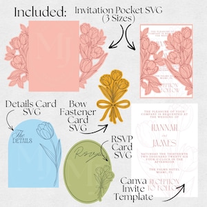 Plantilla SVG para invitaciones de boda con diseño de tulipanes para Cricut / Invitación para imprimir y cortar / Plantilla de invitación de lujo para hacer tú mismo / 5x7, 4.25x6, 4x6 imagen 11