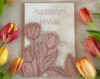 Tulpe Hochzeitseinladung Pocket SVG für Cricut | PrintThen Cut Einladung | Luxus DIY Einladung Vorlage | 5x7, 4.25x6, 4x6