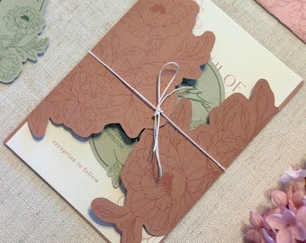 Pfingstrose Blumen Hochzeitseinladung Jacke SVG für Cricut | PrintThen Cut Tascheneinladung | Luxus DIY Vorlage | 5x7, 4.25x6, 4x6