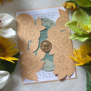 Trouwuitnodiging met zonnebloemmotief (SVG-bestand voor Cricut) | Print en snijd | Luxe doe-het-zelf uitnodigingssjabloon | 5x7, 4,25x6, 4x6