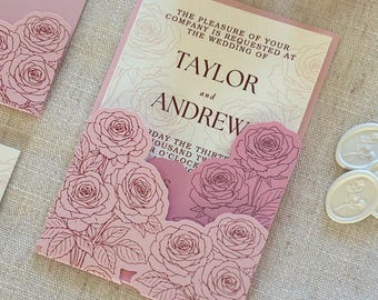 Rose Hochzeitseinladung Tasche Jacke SVG für Cricut | PrintThen Cut Einladung | Luxus DIY Einladung Vorlage | 5x7, 4.25x6, 4x6