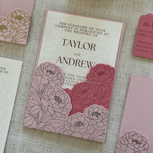 Peony Wedding Invitation Pocket Jacket SVG for Cricut | Print Then Cut Invitation | Luxury DIY Invitation Template | 5x7, 4.25x6, 4x6