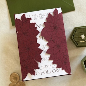 Poinsettia Invitation Jacket SVG for Cricut | Print Then Cut Invitation | Luxury Winter DIY Invitation Template 5x7