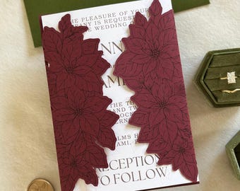 Poinsettia Invitation Jacket SVG for Cricut | Print Then Cut Invitation | Luxury Winter DIY Invitation Template 5x7